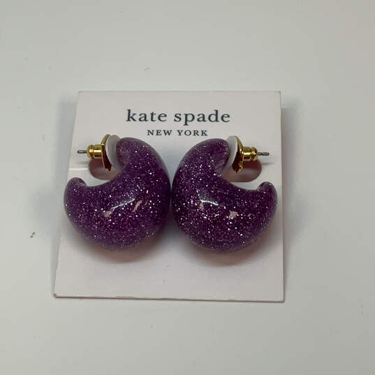 Designer Kate Spade Gold-Tone Adore Ables Purple Glitter Huggie Earrings image number 2