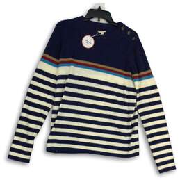NWT Item & Thread Womens Blue White Striped Long Sleeve Pullover Sweater Size L