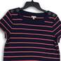 Talbots Womens Navy Blue Pink Striped Round Neck Pullover T-Shirt Dress Size M image number 3