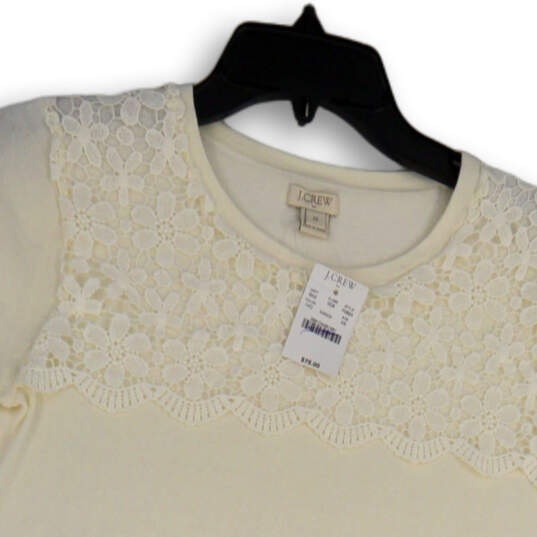 NWT Womens Ivory Lace Round Neck Short Sleeve Pullover Blouse Top Size XS image number 3