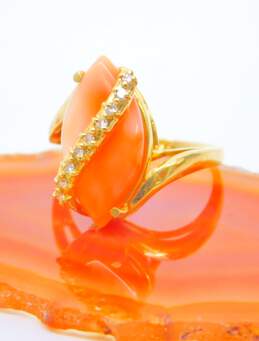 Romantic 14k Yellow Gold Marquise Cut Coral & Diamond Accent Ring 4.4g alternative image