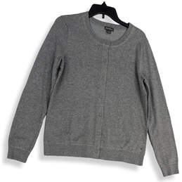 Womens Gray Long Sleeve Crew Neck Button Front Cardigan Sweater Size Medium