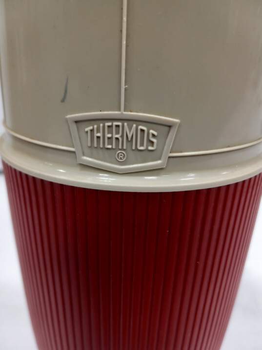 Vintage Thermos Vacuum Flask Water Bottle Beige & Red Model  6402 image number 4