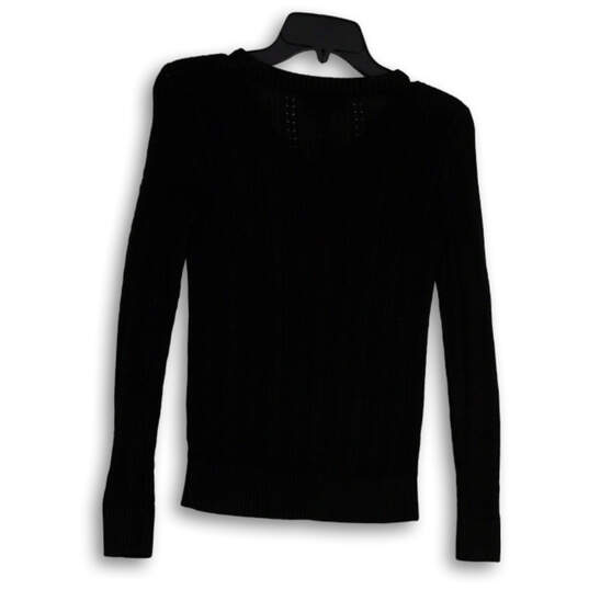 Womens Black V-Neck Stretch Cable-Knit Long Sleeve Pullover Sweater Size XS image number 2