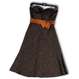 Womens Black Brown Geometric Sweetheart Strapless A-Line Dress Size 2