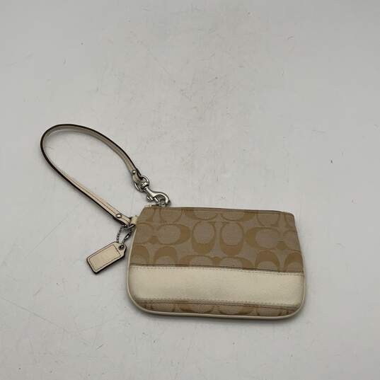 Coach Womens Tan Signature Print Bag Charm Zipper Wristlet Wallet image number 2