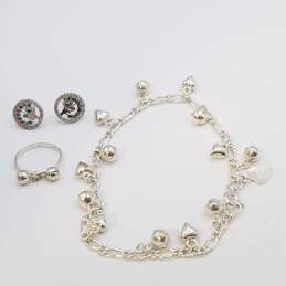 Sterling Silver Bracelet Ring Post Earring Jewelry Bundle 3 Pcs 12.6g