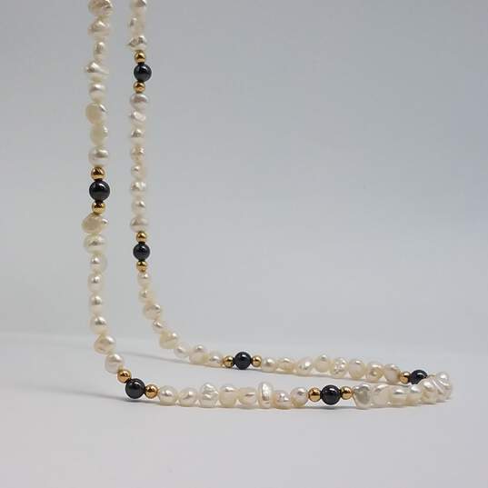 14k Gold FW Pearl Hematite Beaded Necklace 10.5g image number 5