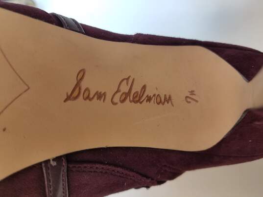 Sam Edelman Booties Asher Open Toe Lace Up Zip Leather Wine Boots Size 7.5 image number 6