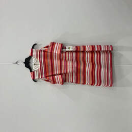 NWT Womens Red Striped Round Neck Cold Shoulder Back Zip Sheath Dress Sz 14