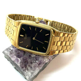 Designer Seiko 5Y30-5289 Gold-Tone Black Rectangle Dial Analog Wristwatch