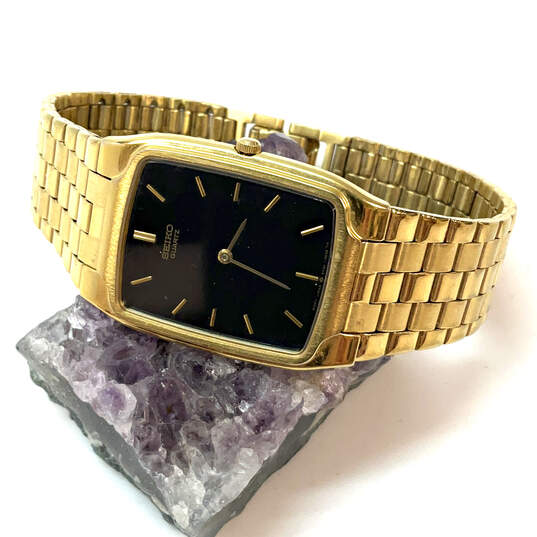 Designer Seiko 5Y30-5289 Gold-Tone Black Rectangle Dial Analog Wristwatch image number 1