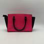 Michael Kors Womens Pink Black Leather Double Handle Satchel Bag Purse image number 8