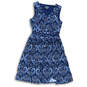 Womens Blue Paisley Sleeveless V-Neck Pullover Fit And Flare Dress Size M image number 1