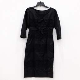 VTG 1950s Paul Parnes Women's Black Lace Crepe Cocktail Dress w/ Bows Back Detail alternative image