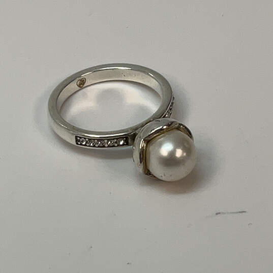 Designer Brighton Silver-Tone Peace Pearl Stone Modern Band Rings image number 3