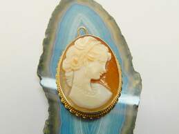 Vintage 14K Yellow Gold Carved Shell Cameo Pendant Brooch 6.3g