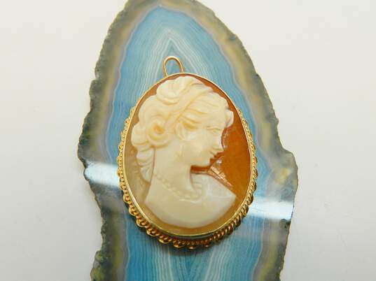 Vintage 14K Yellow Gold Carved Shell Cameo Pendant Brooch 6.3g image number 1