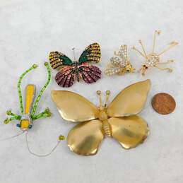 Vintage & Contemporary Icy Rhinestone & Gold Tone Butterfly & Insect Brooches 55.9g