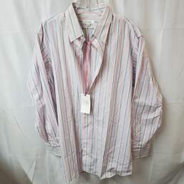 Luly Yang Couture Pink Blue Striped Men's  Dress Shirt Button Up Size 17-35
