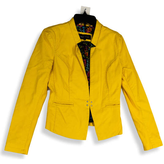Womens Yellow Welt Pocket Long Sleeve Double Breasted Blazer Size Medium image number 1
