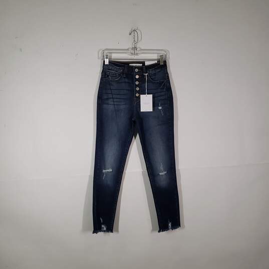 NWT Womens Button Fly Distressed High Rise Ankle Skinny Leg Jeans Size 3/25 image number 1