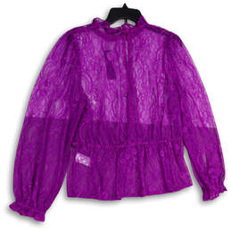 NWT Womens Purple Lace Balloon Sleeve Back Keyhole Blouse Top Size Large alternative image