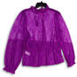 NWT Womens Purple Lace Balloon Sleeve Back Keyhole Blouse Top Size Large image number 2