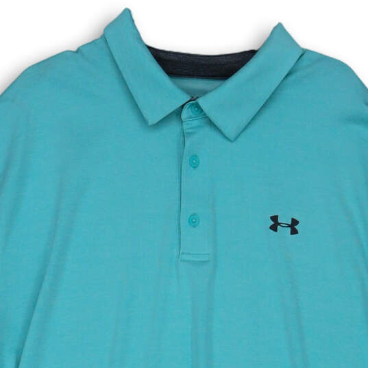Mens Blue Short Sleeve Collared Button Front Logo Golf Polo Shirt Size XXL image number 3