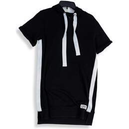 Calvin Klein Womens Black Drawstring Short Sleeve Hooded T-Shirt Dress Size M