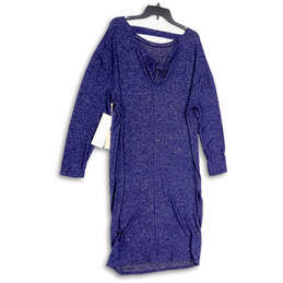 NWT Womens Blue Heather Long Sleeve Front Knot Pullover Shift Dress Size XL