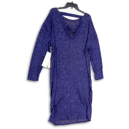 NWT Womens Blue Heather Long Sleeve Front Knot Pullover Shift Dress Size XL image number 1
