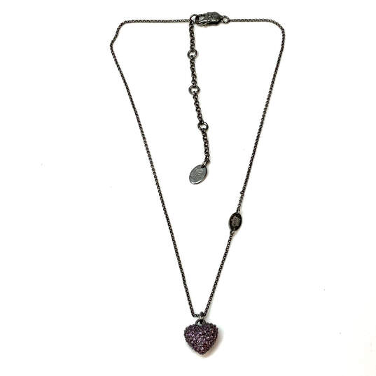 Designer Juicy Couture Silver-Tone Purple Pave Heart Shape Pendant Necklace image number 3
