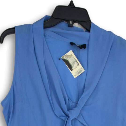 NWT Saks Fifth Avenue Womens Blue Tie Neck Sleeveless Blouse Top Size 12 image number 3