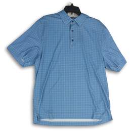 Cutter & Buck Mens Blue Plaid Spread Collar Short Sleeve Polo Shirt Size L