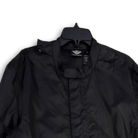 Mens Black Collared Long Sleeve Full-Zip Windbreaker Jacket Size L Tall image number 3