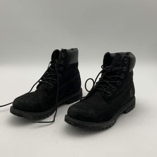 Womens Black Leather Round Toe Lace-Up Stylish Combat Boots Size 6.5M image number 4
