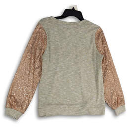 Womens Gray Heather Round Neck Long Sleeve Sequin Pullover Sweater Size M alternative image