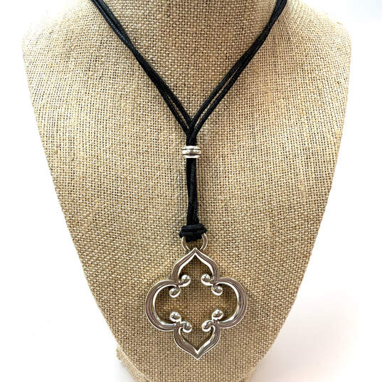 Designer Brighton Silver-Tone Black Rope Chain Toledo Pendant Necklace image number 1