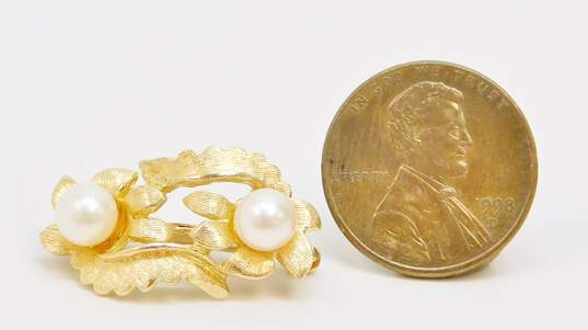 Scalle 14K White Pearls Brushed Textured Flowers & Leaves Brooch 3.9g image number 5