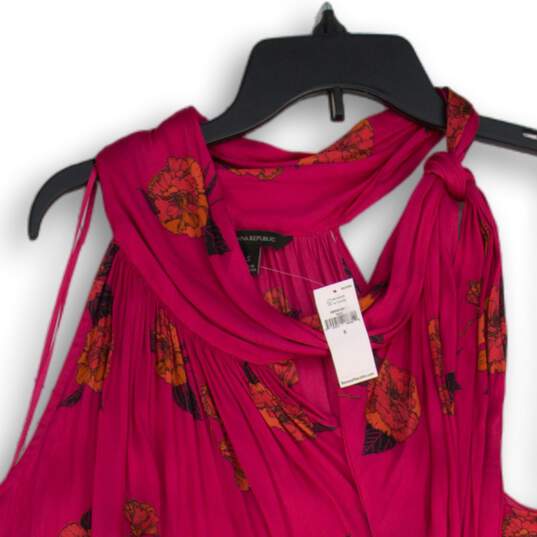 NWT Womens Magenta Floral Pleated Tie Halter Neck Sleeveless Blouse Top Size S image number 3