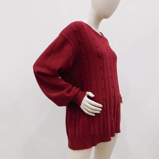 Red Maroon Cotton Cable Knit Crew Neck Sweater image number 3