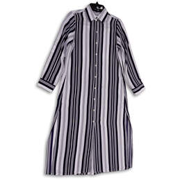Womens Blue White Striped Spread Collar Long Sleeve Shirt Dress Size XS
