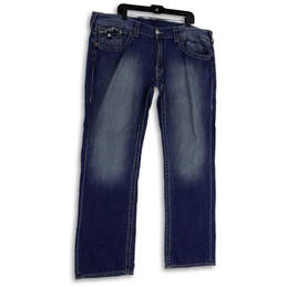 Mens Blue Denim Medium Wash Pockets Stretch Straight Leg Jeans Size 42