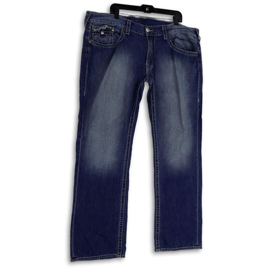 Mens Blue Denim Medium Wash Pockets Stretch Straight Leg Jeans Size 42 image number 1