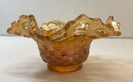 Fenton Basket Weave iridescent Amber set of 2 Carnival Vintage Glass alternative image