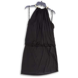 Womens Black Round Neck Stretch Sleeveless Pullover Mini Dress Size 14