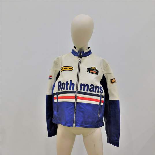 Vintage Rothmans Racing Motorcycle Leather Jacket Size M image number 1