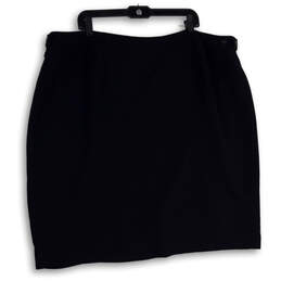 Womens Black Flat Front Side Zip Back Slit Mini Skirt Size 24W