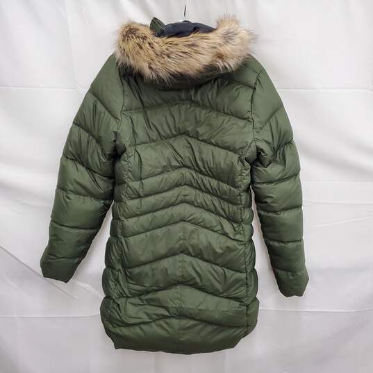 NWT Marmot WM's Polyester Duck Down Faux Fur Hood Green Puffer Parka Size MM image number 3